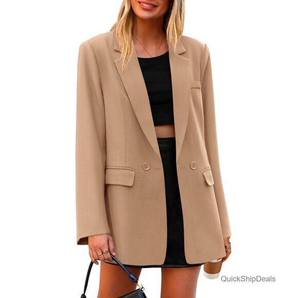 Double Breasted Blazer Women's Loose Fit Notch Lapel Lightweight Jacket